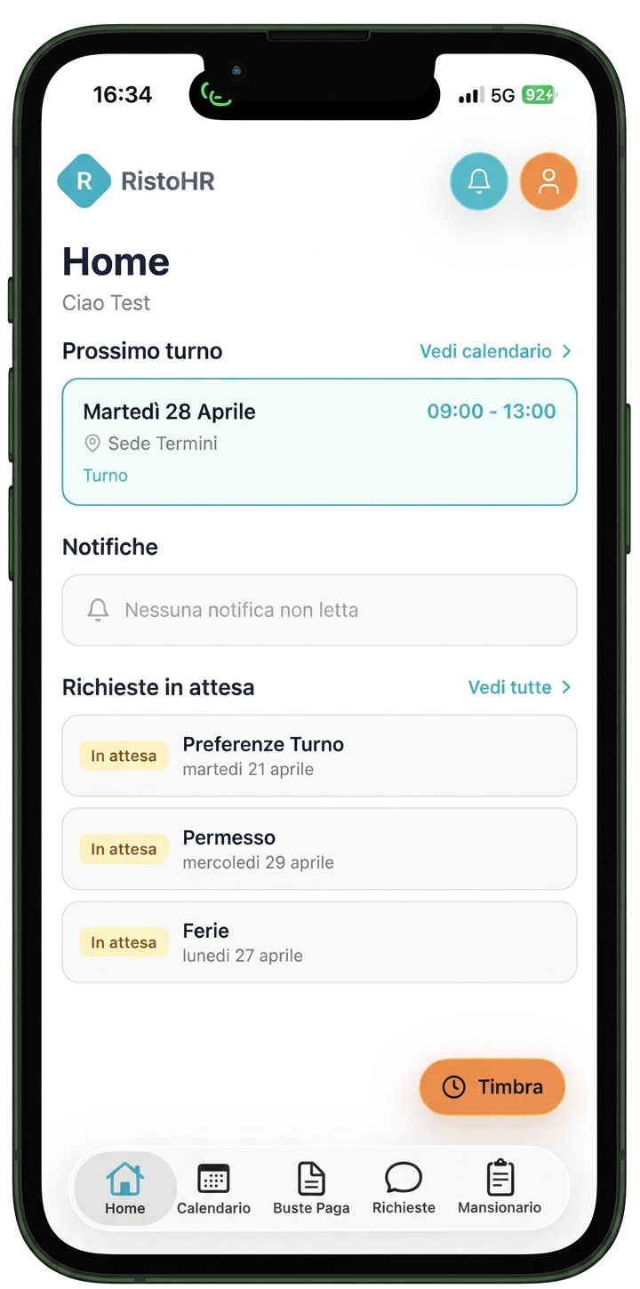 App RistoHR per dipendenti — mockup iPhone